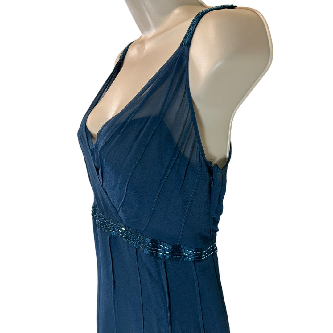 Un Deux Trois Elegant Navy Blue Silk Cocktail Dress with Beaded Straps