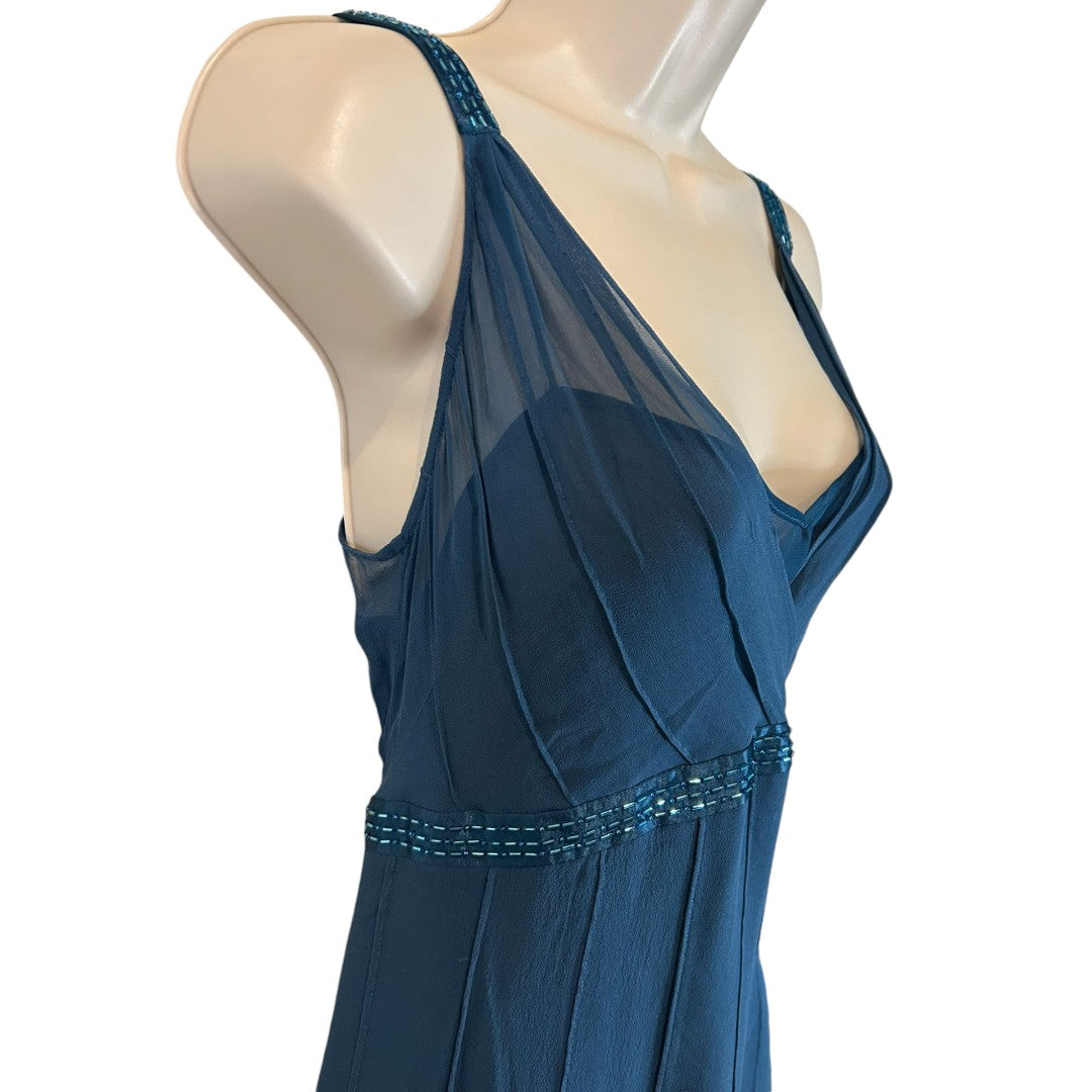 Un Deux Trois Elegant Navy Blue Silk Cocktail Dress with Beaded Straps