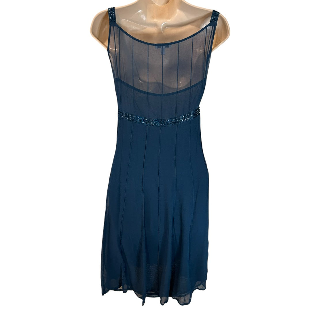 Un Deux Trois Elegant Navy Blue Silk Cocktail Dress with Beaded Straps