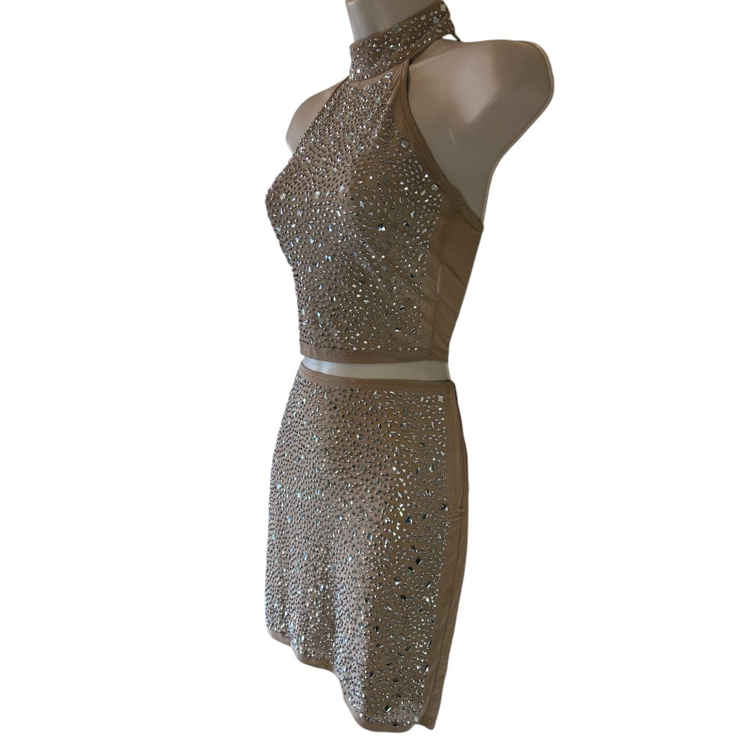 Windsor Crystal Embellished Two-Piece Halter Dress Party Cocktail Formal