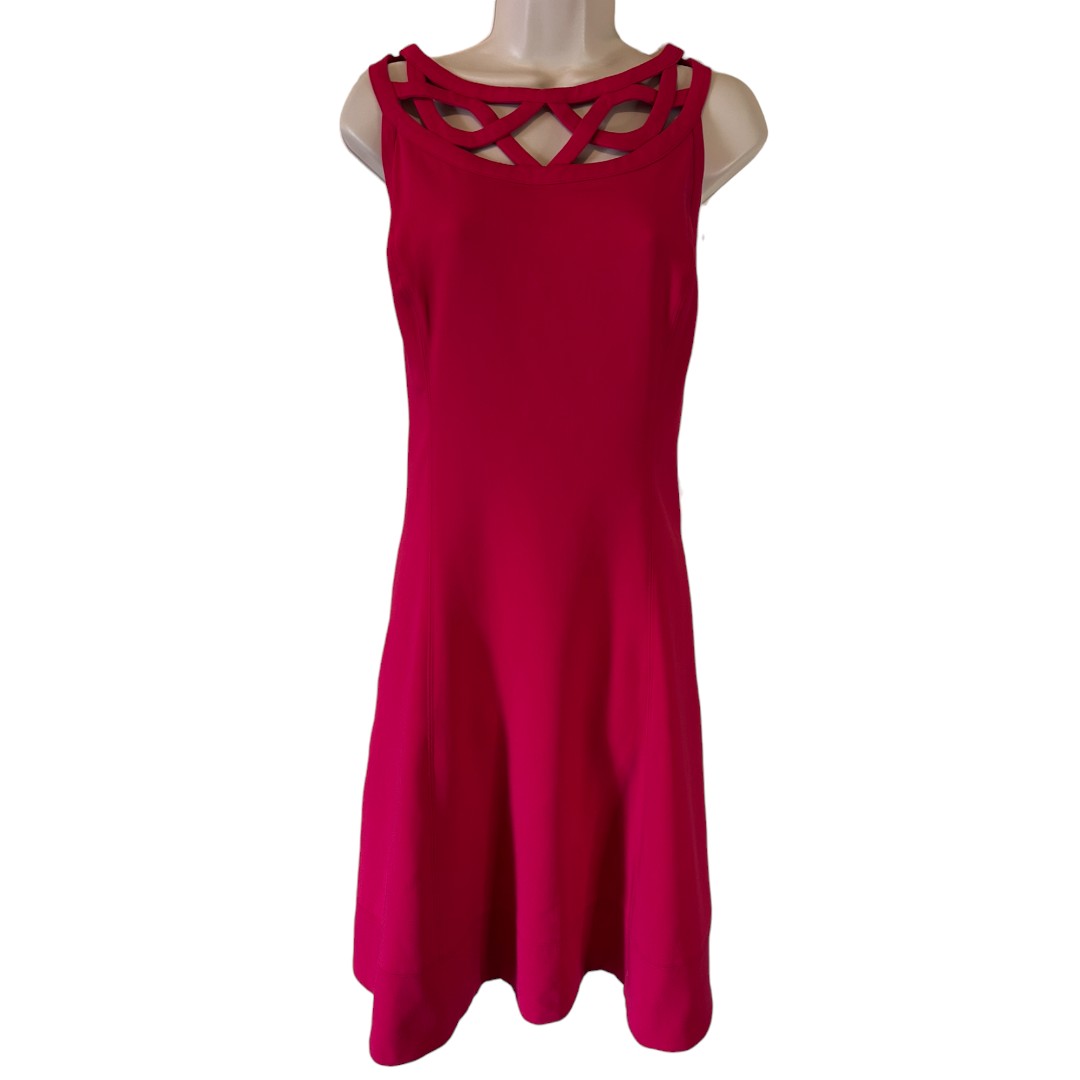 White House Black Market Red Cutout Neckline Sleeveless Flare