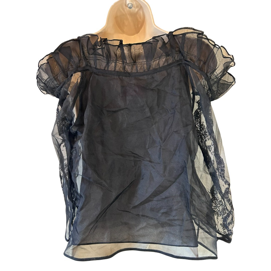 Marc Bouvier Sheer Black Lace Off-Shoulder Ruffle Blouse Romantic Evening Top