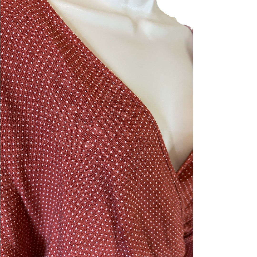 Audrey3+1 Rust Polka Dot Wrap Crop Top Long Sleeve Blouse