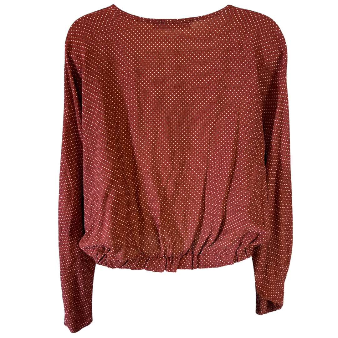 Audrey3+1 Rust Polka Dot Wrap Crop Top Long Sleeve Blouse