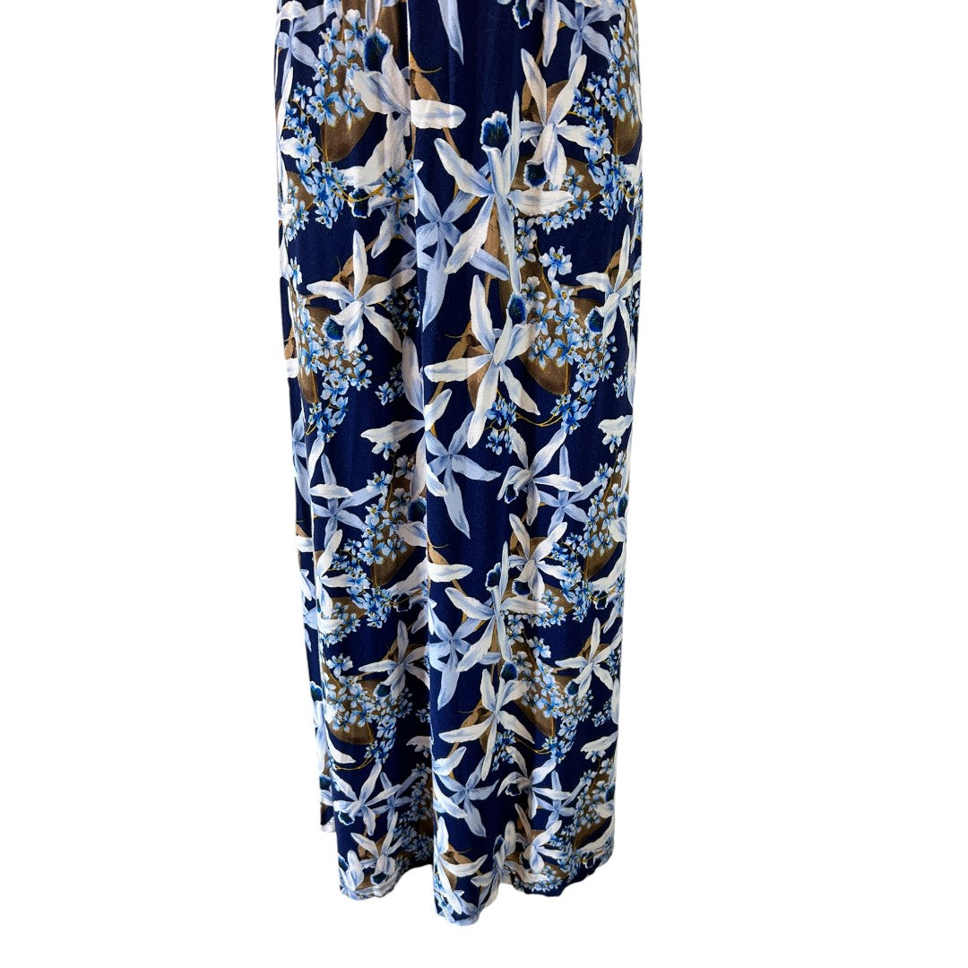 Tommy Bahama Navy Floral Maxi Dress Tropical Hawaiian Print Vacation Beach