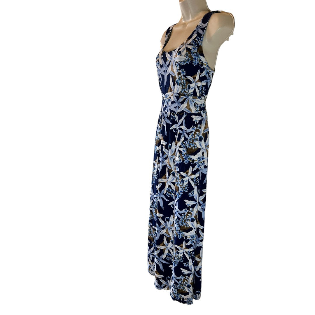 Tommy Bahama Navy Floral Maxi Dress Tropical Hawaiian Print Vacation Beach