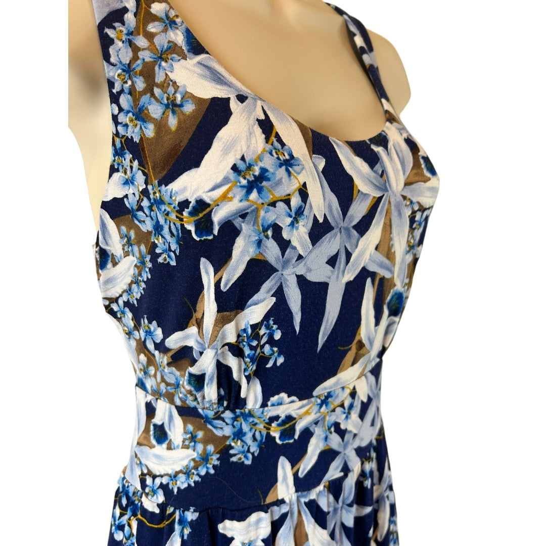 Tommy Bahama Navy Floral Maxi Dress Tropical Hawaiian Print Vacation Beach