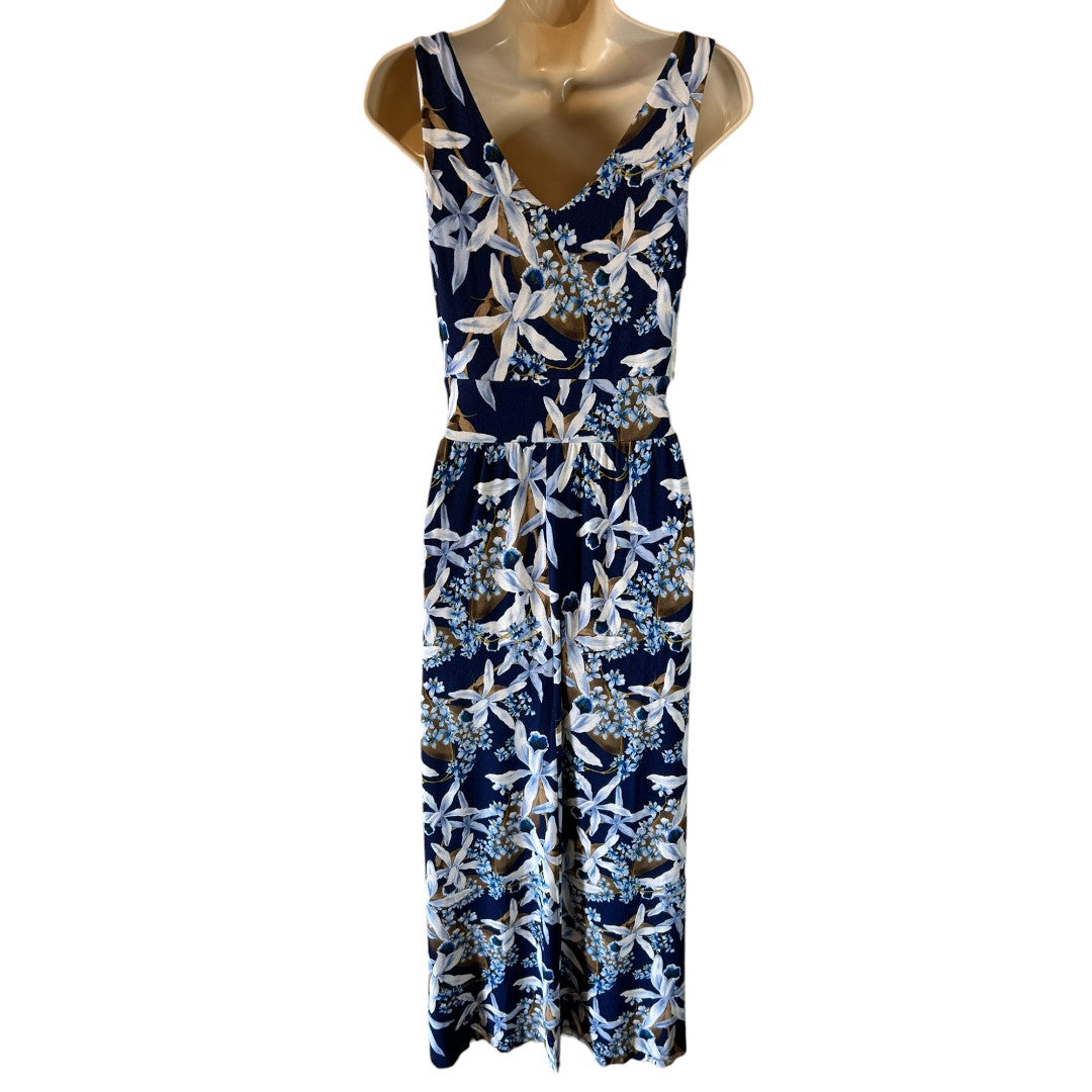 Tommy Bahama Navy Floral Maxi Dress Tropical Hawaiian Print Vacation Beach