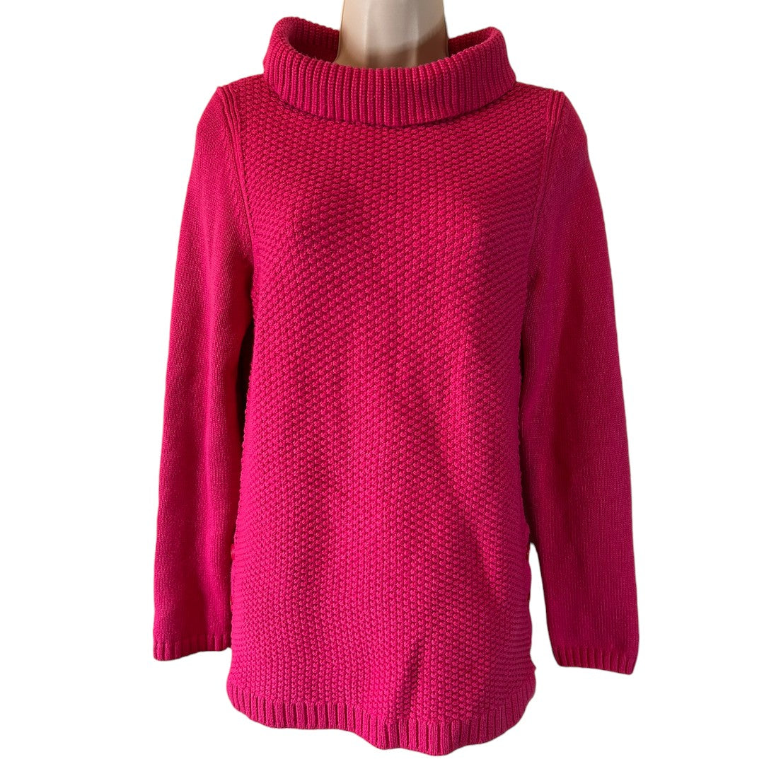 Talbots Hot Pink Textured Turtleneck Sweater Cotton Blend Knit Pullover