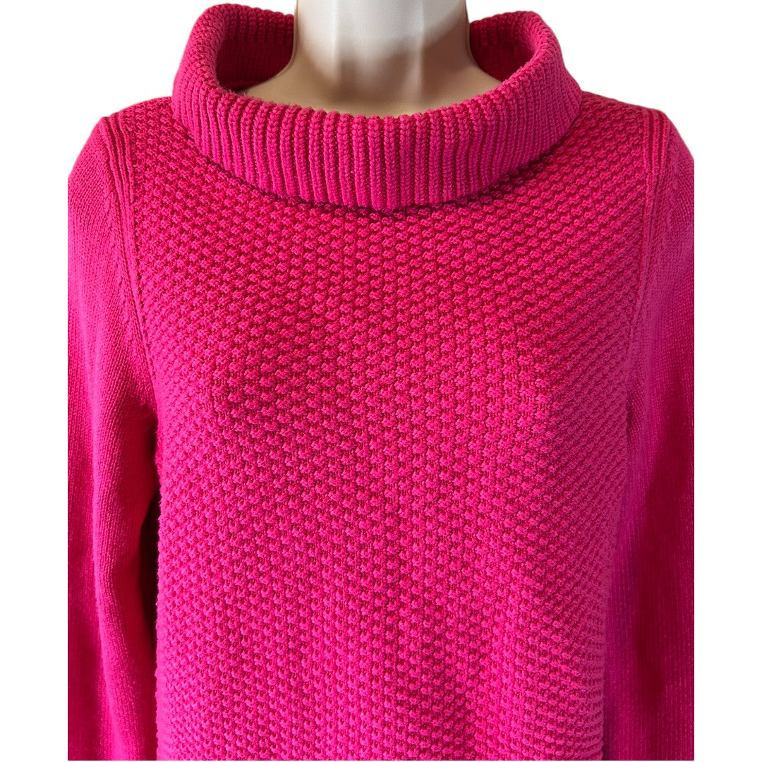 Talbots Hot Pink Textured Turtleneck Sweater Cotton Blend Knit Pullover