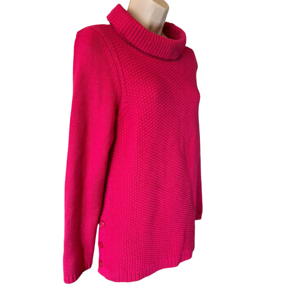 Talbots Hot Pink Textured Turtleneck Sweater Cotton Blend Knit Pullover