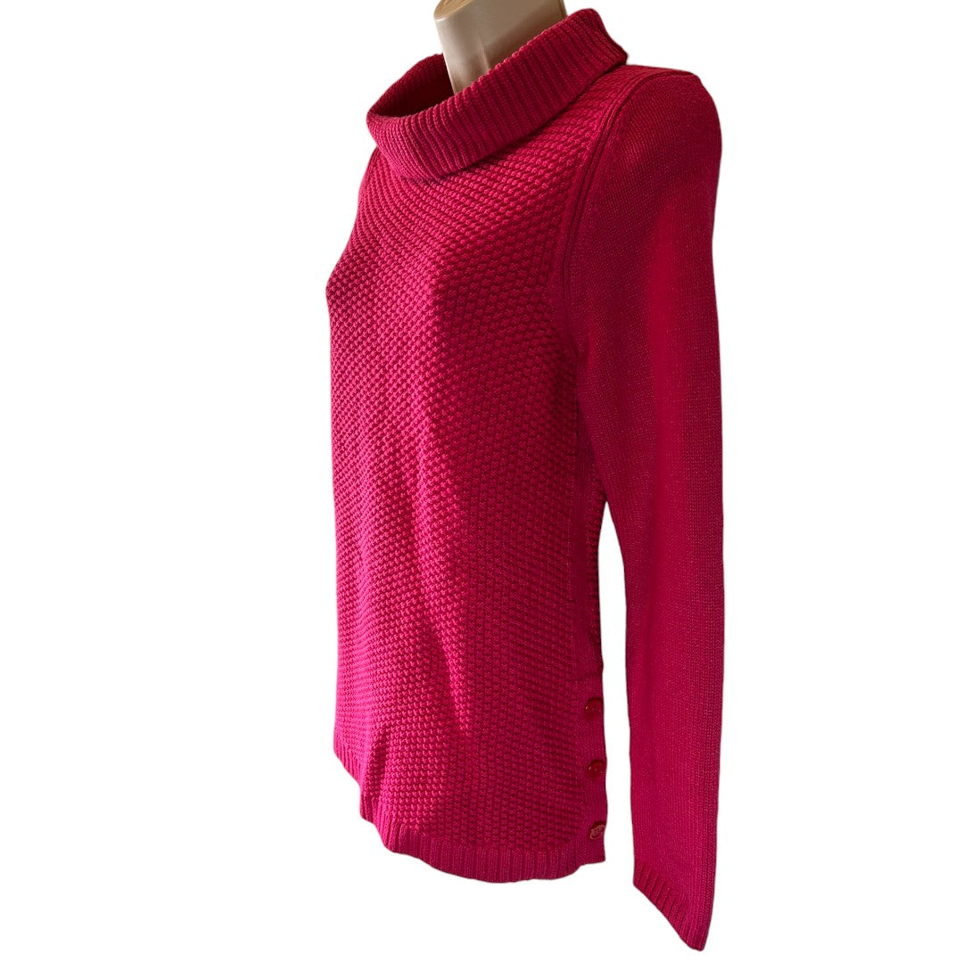 Talbots Hot Pink Textured Turtleneck Sweater Cotton Blend Knit Pullover