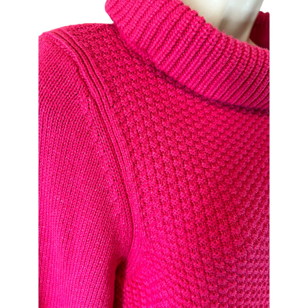 Talbots Hot Pink Textured Turtleneck Sweater Cotton Blend Knit Pullover