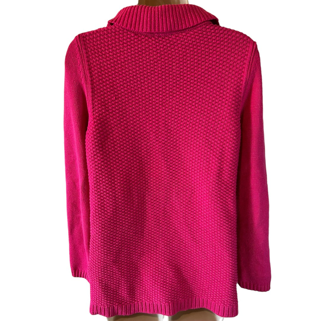 Talbots Hot Pink Textured Turtleneck Sweater Cotton Blend Knit Pullover