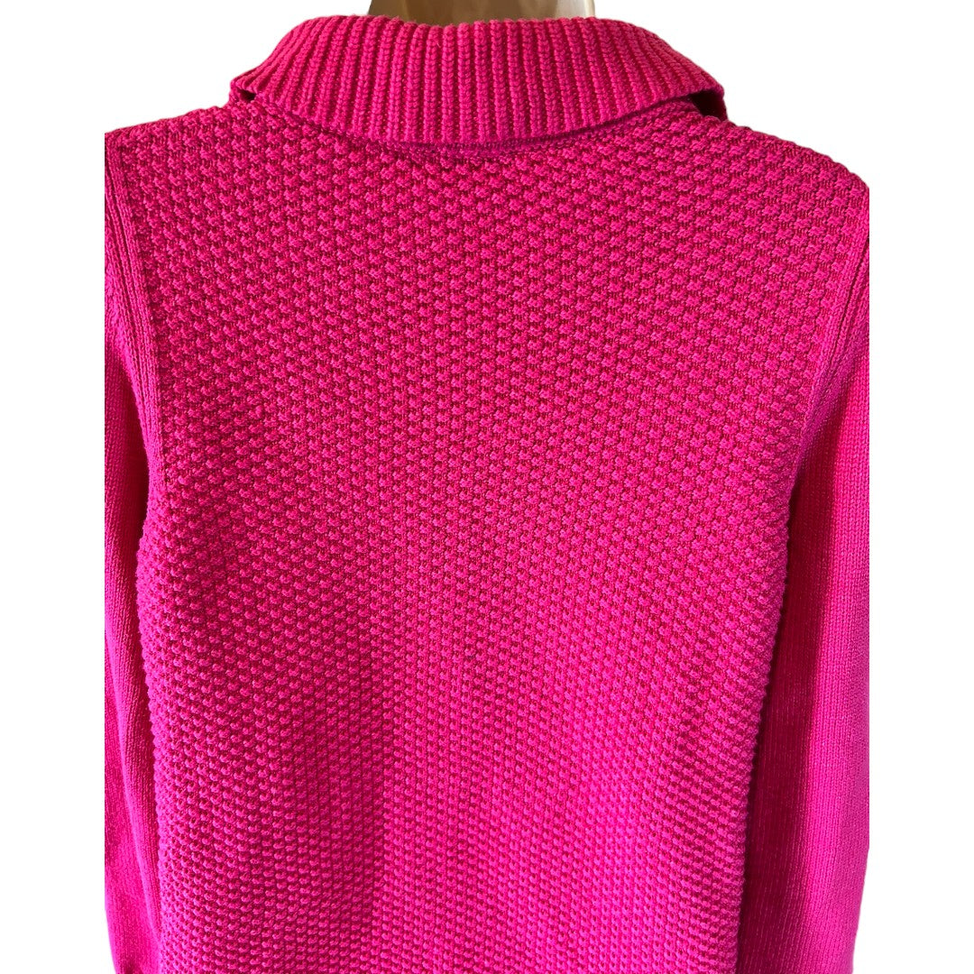 Talbots Hot Pink Textured Turtleneck Sweater Cotton Blend Knit Pullover