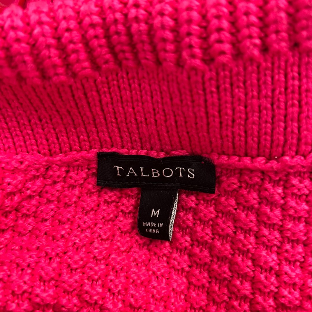 Talbots Hot Pink Textured Turtleneck Sweater Cotton Blend Knit Pullover