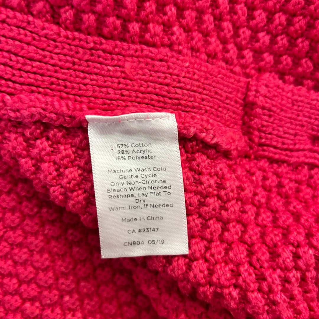 Talbots Hot Pink Textured Turtleneck Sweater Cotton Blend Knit Pullover