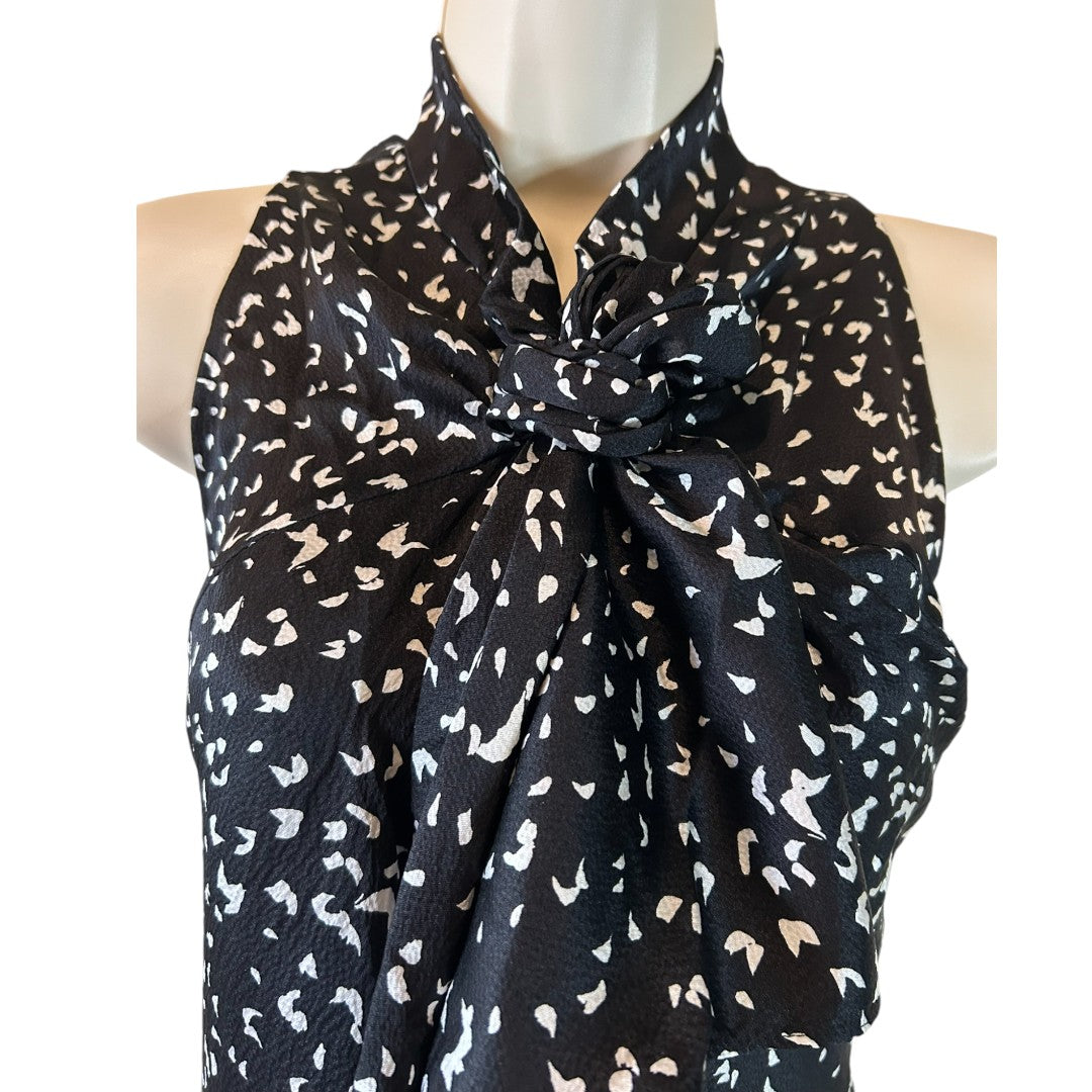 Diane von Furstenberg Black & White Abstract Print Sleeveless Bow Neck Top