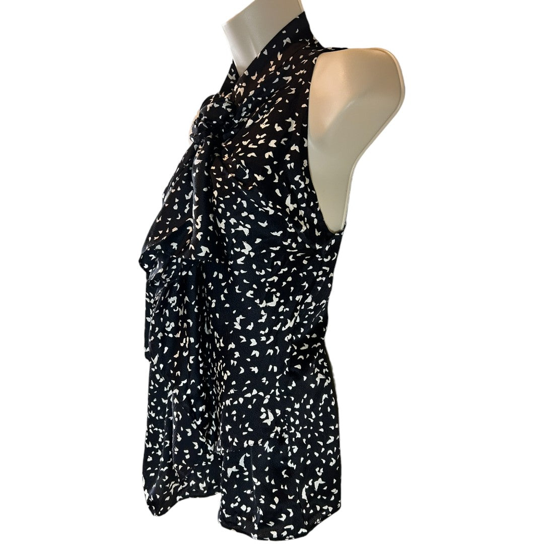 Diane von Furstenberg Black & White Abstract Print Sleeveless Bow Neck Top