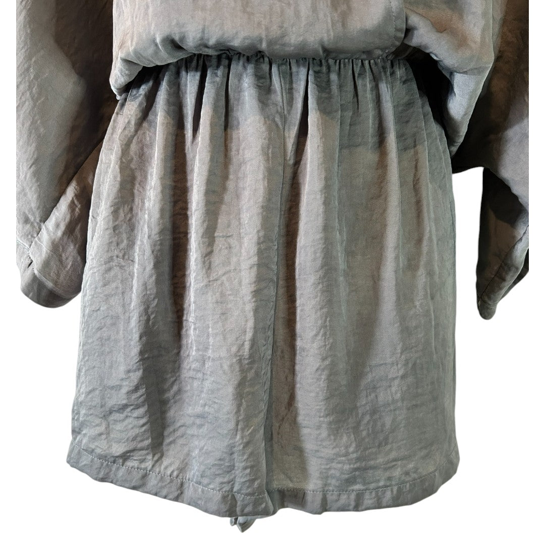 Lulus Gray Kimono Sleeve Faux Wrap Romper Boho Chic Casual Party