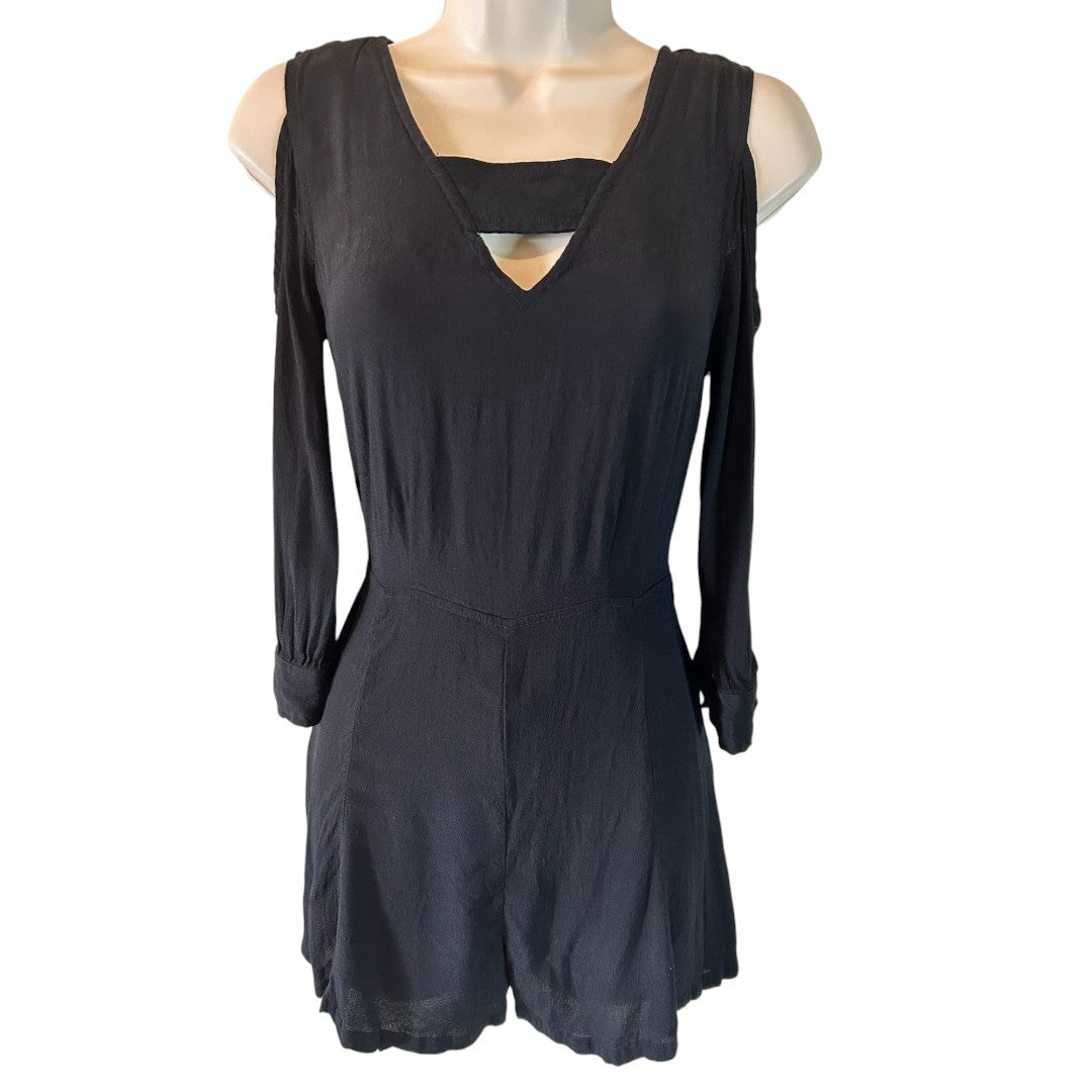 RVCA Black Long Sleeve Cut-Out Romper Casual Party Playsuit