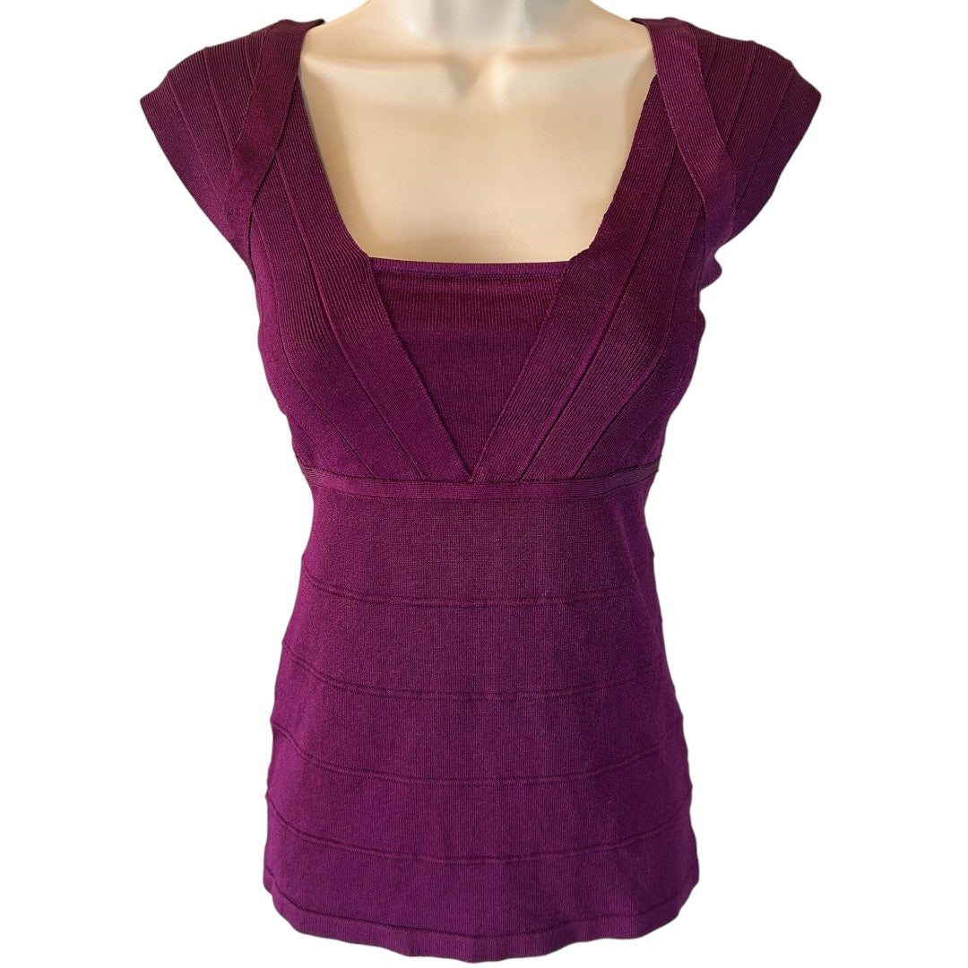 Cache Purple Bandage Top Square Neck Blouse