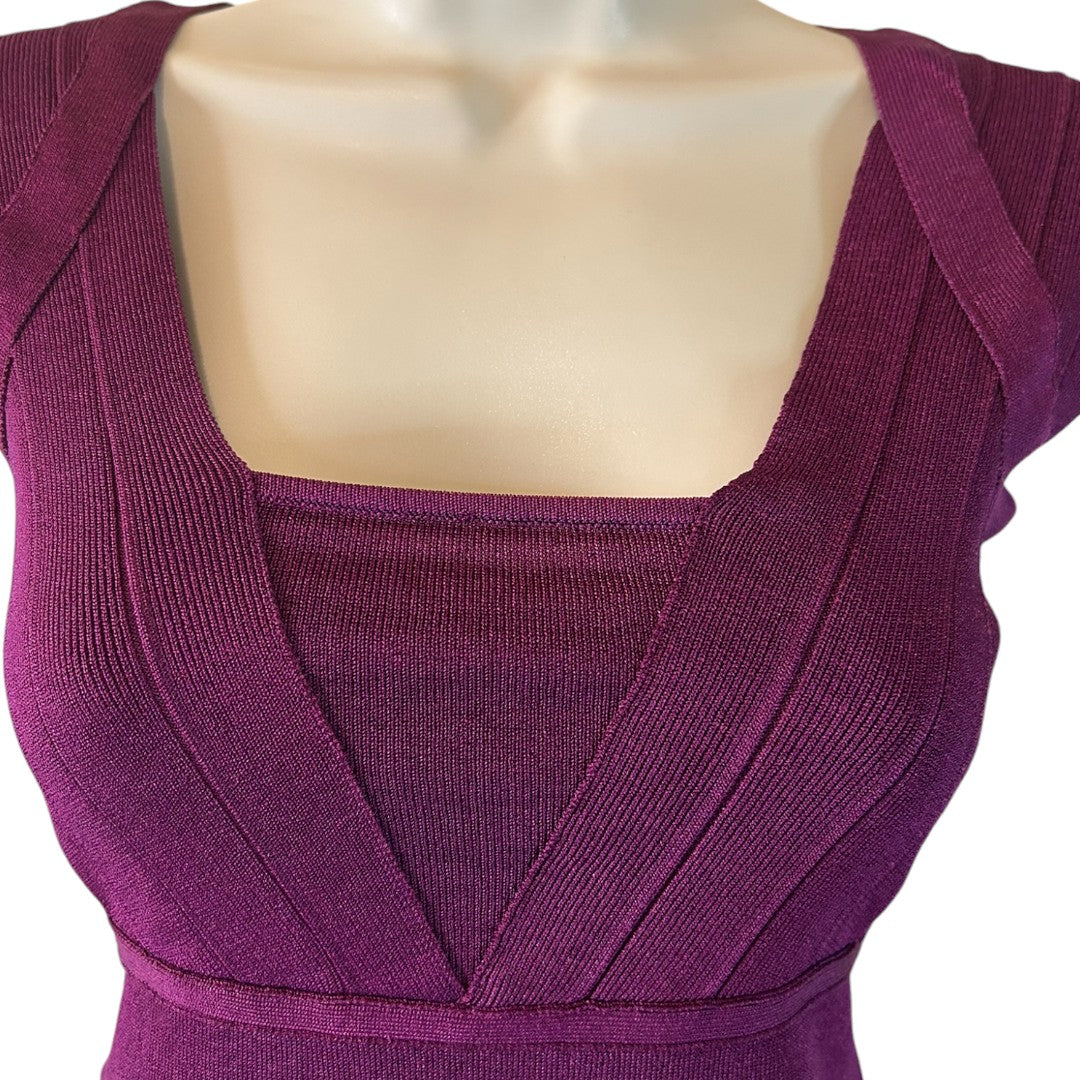 Cache Purple Bandage Top Square Neck Blouse