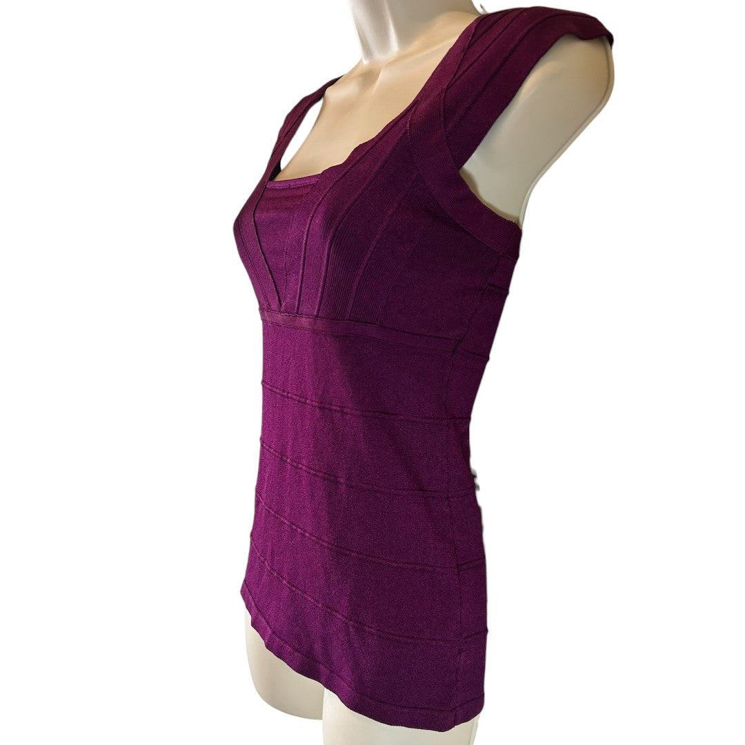 Cache Purple Bandage Top Square Neck Blouse