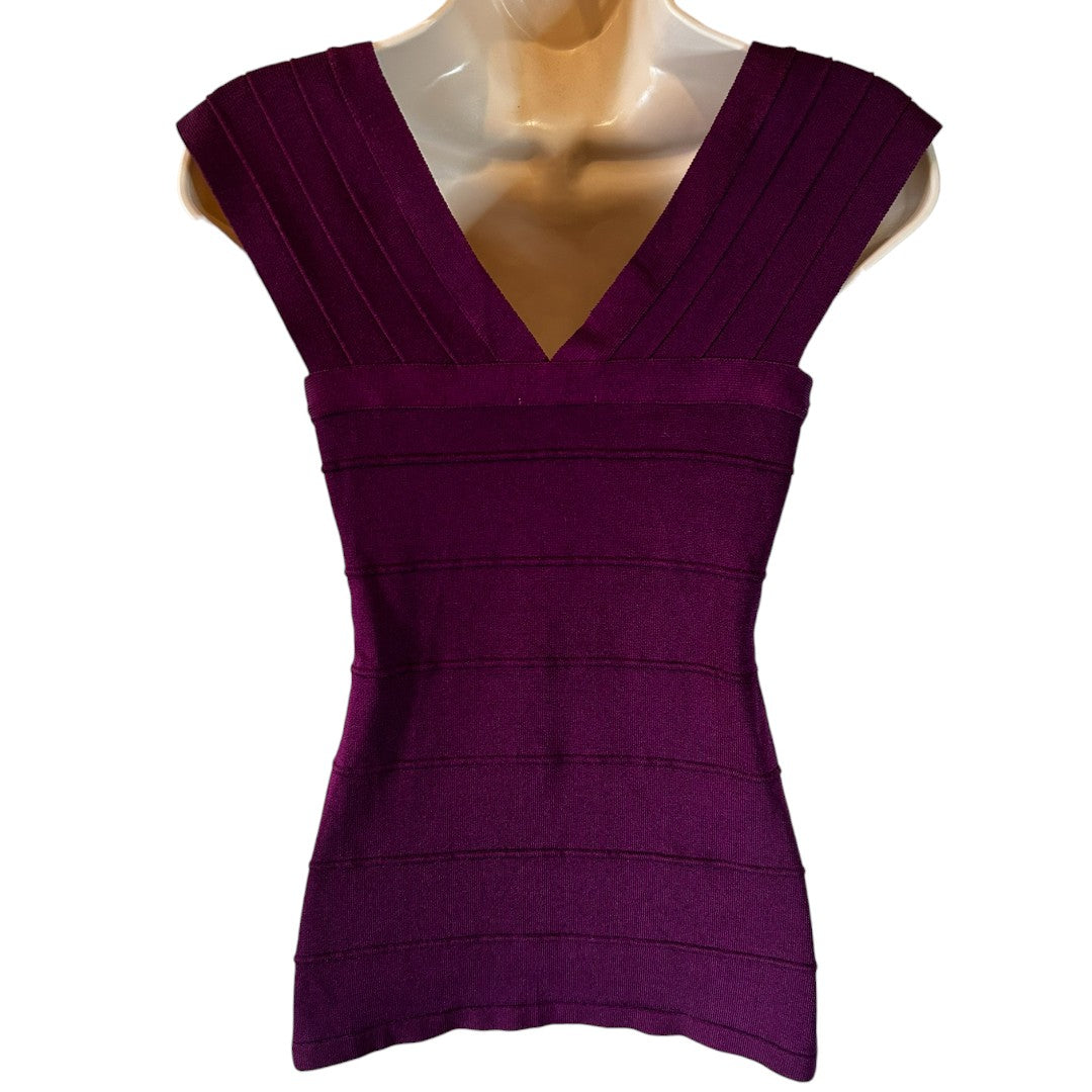 Cache Purple Bandage Top Square Neck Blouse