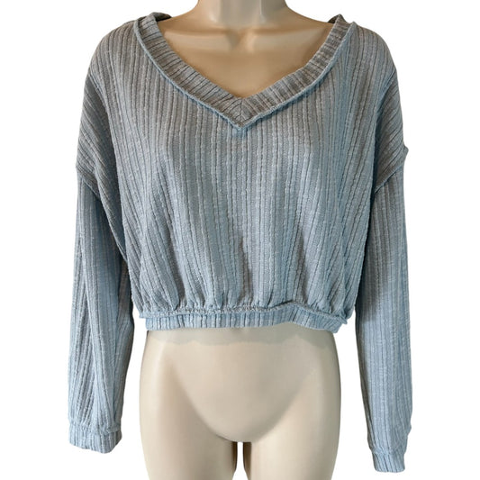 Altard State Ribbed Cropped V-Neck Long Sleeve Sweater Casual Loungewear