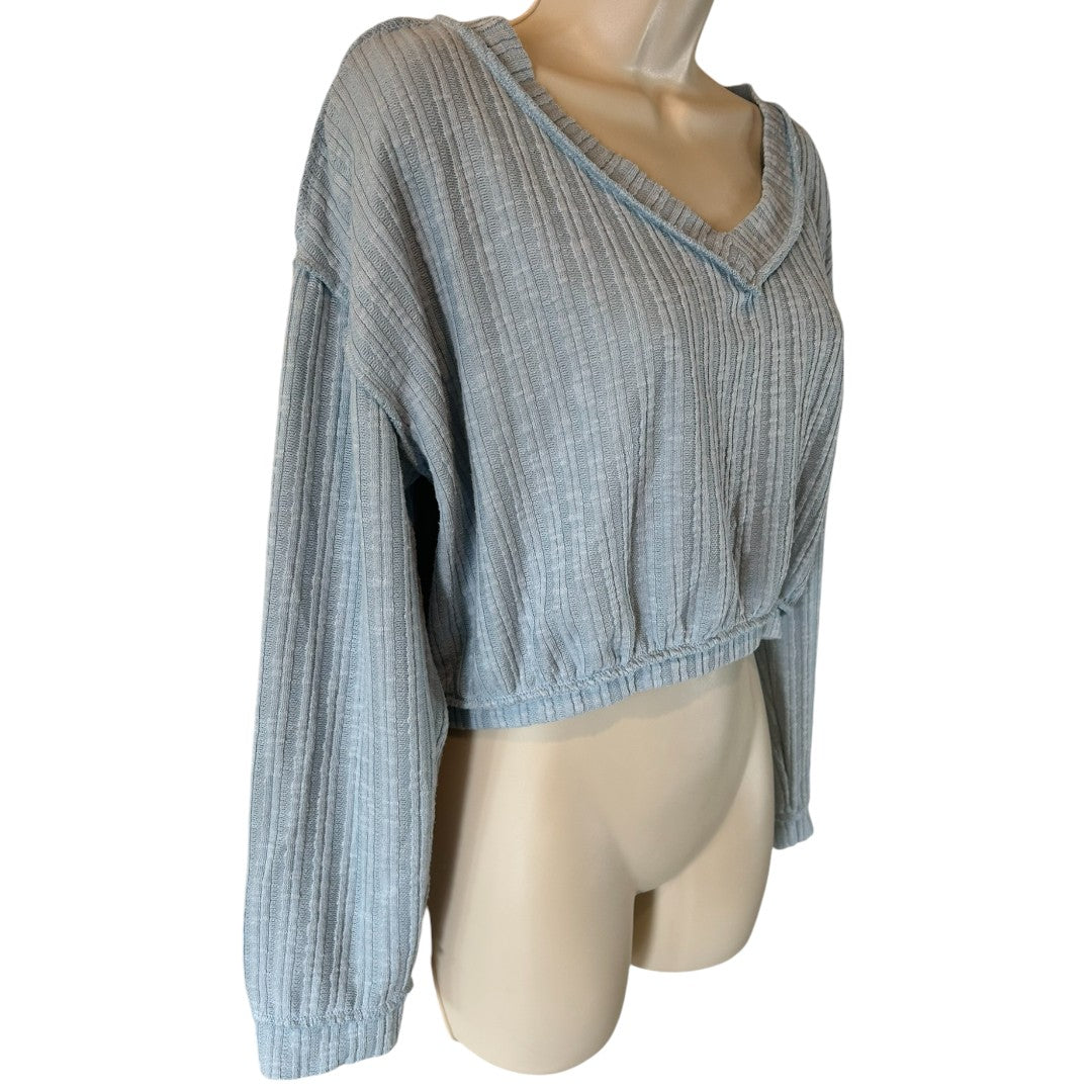 Altard State Ribbed Cropped V-Neck Long Sleeve Sweater Casual Loungewear