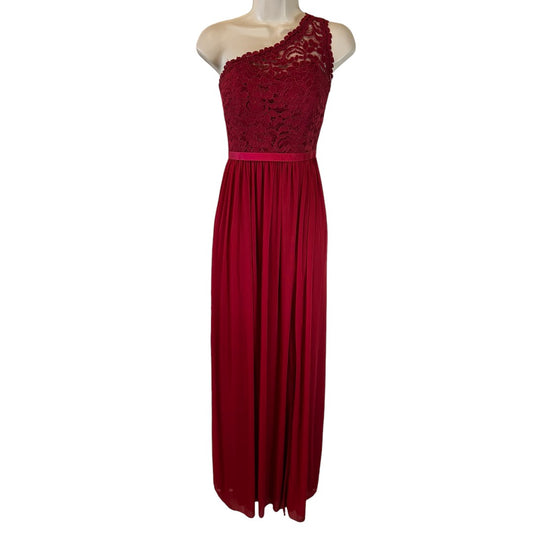 David's Bridal One Shoulder Red Lace Formal Evening Gown Maxi Dress