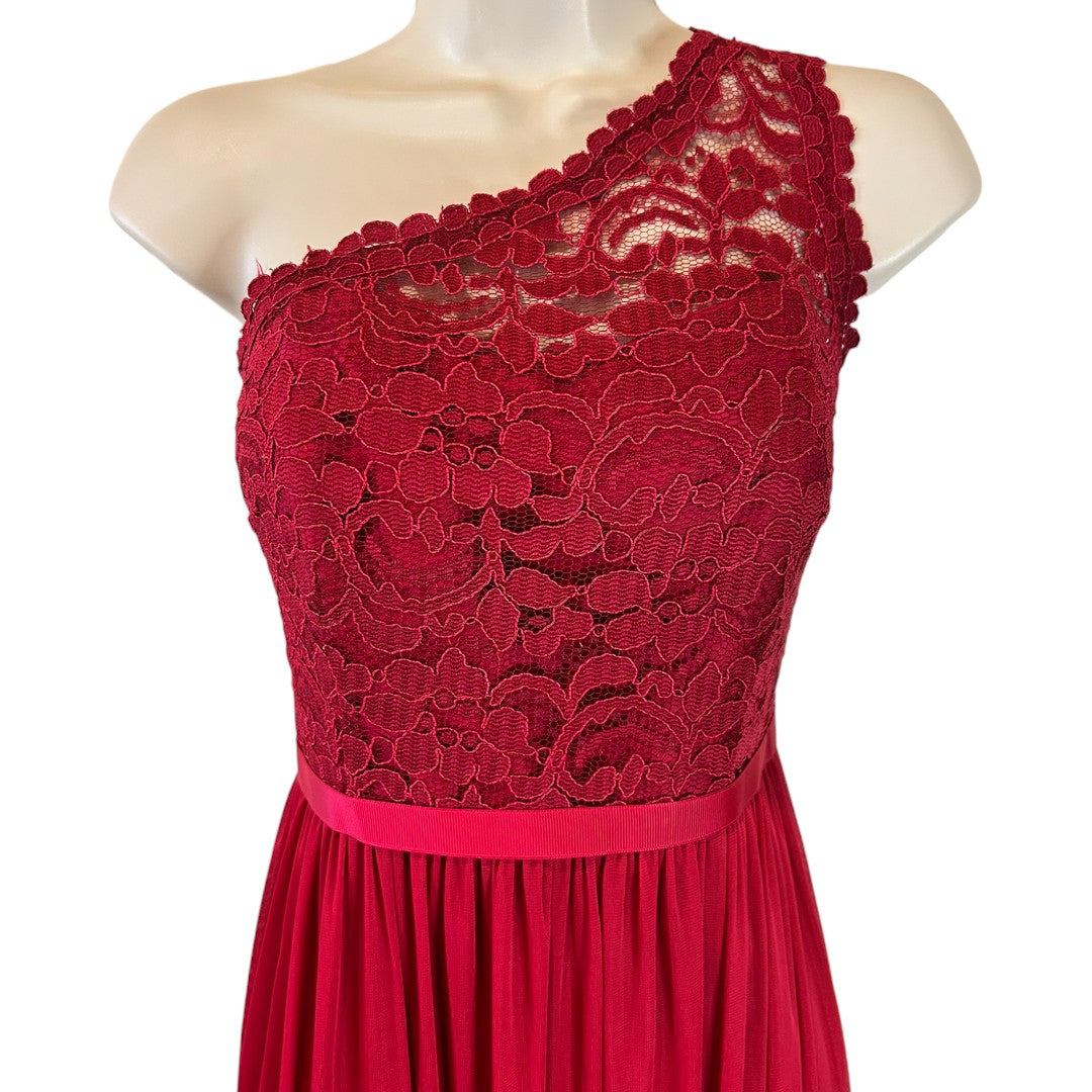 David's Bridal One Shoulder Red Lace Formal Evening Gown Maxi Dress