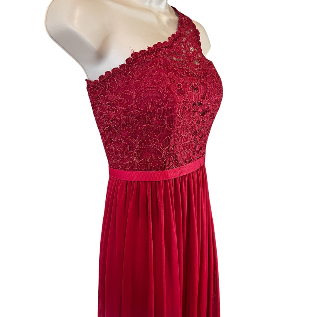 David's Bridal One Shoulder Red Lace Formal Evening Gown Maxi Dress