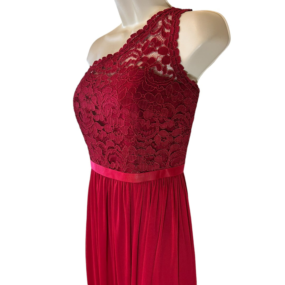 David's Bridal One Shoulder Red Lace Formal Evening Gown Maxi Dress