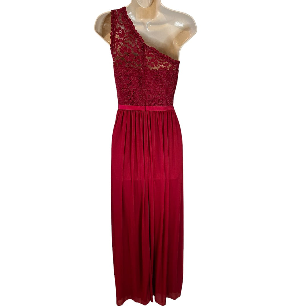 David's Bridal One Shoulder Red Lace Formal Evening Gown Maxi Dress