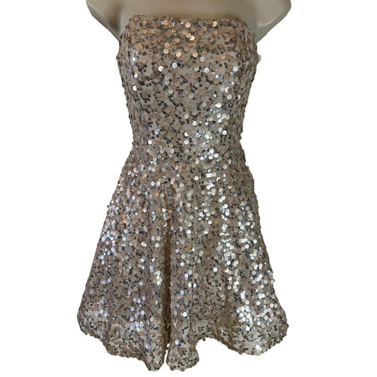 Crystal Doll Champagne Sequin Strapless Party Cocktail Dress