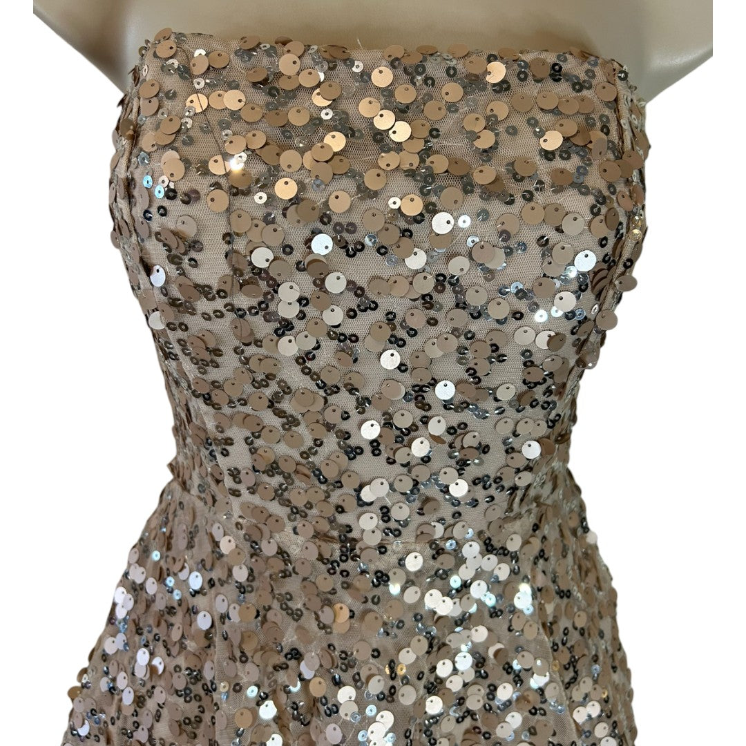 Crystal Doll Champagne Sequin Strapless Party Cocktail Dress