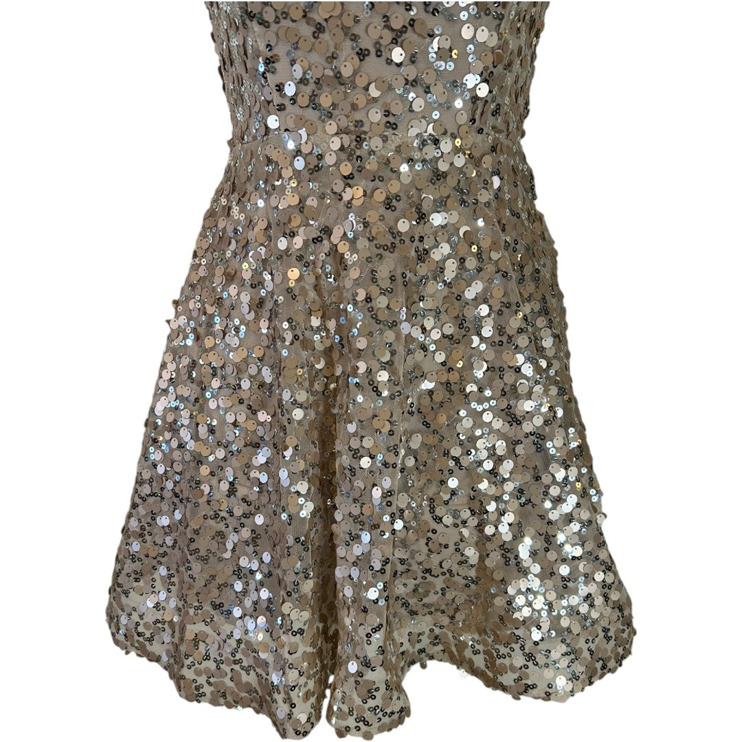 Crystal Doll Champagne Sequin Strapless Party Cocktail Dress