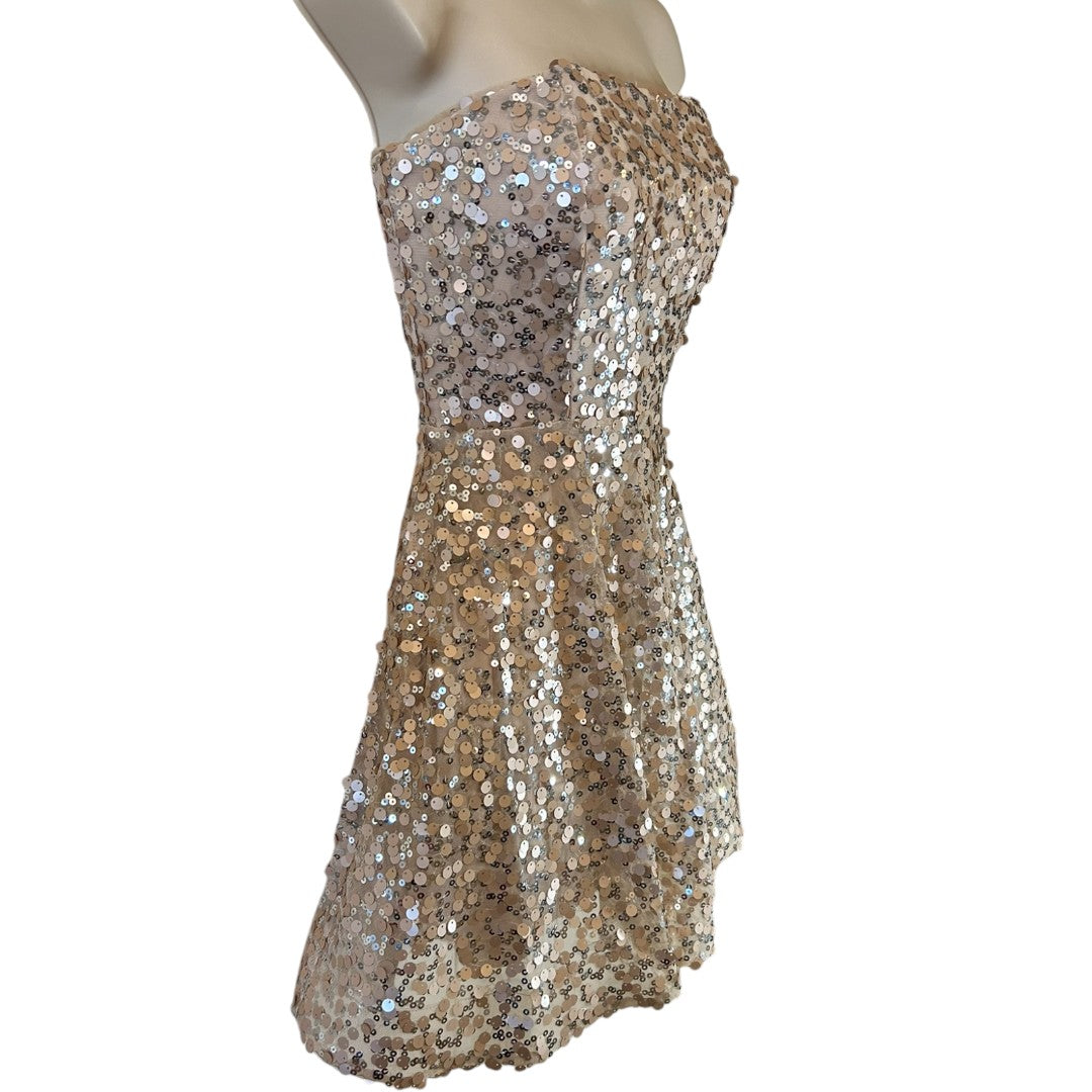 Crystal Doll Champagne Sequin Strapless Party Cocktail Dress