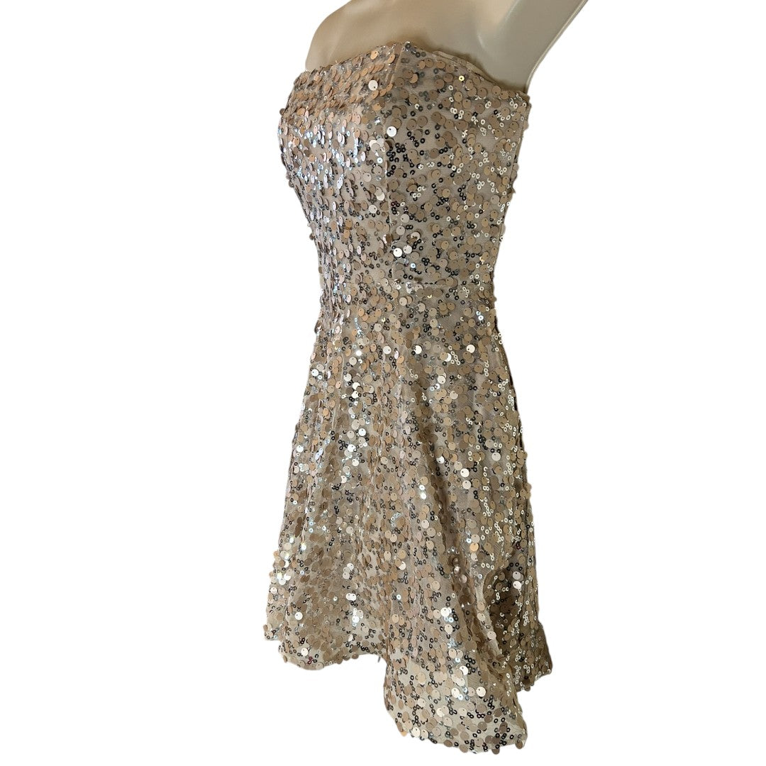 Crystal Doll Champagne Sequin Strapless Party Cocktail Dress