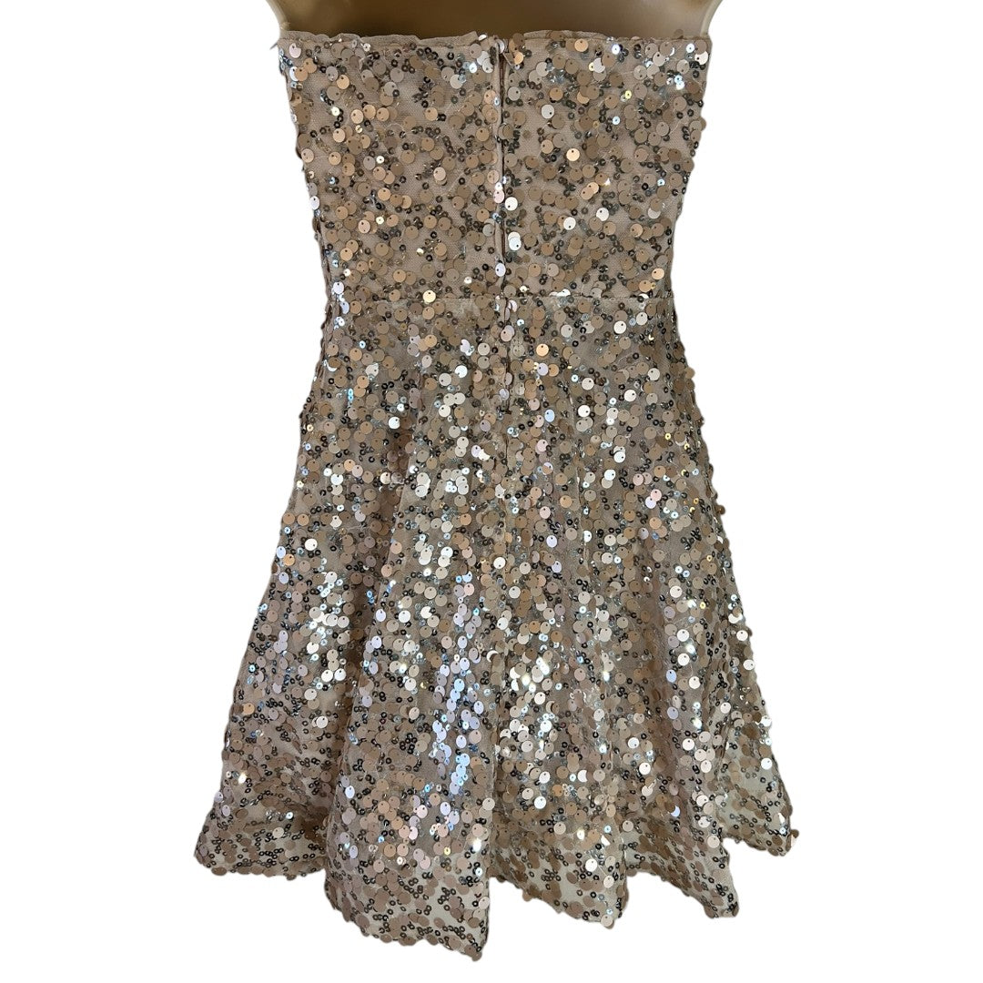 Crystal Doll Champagne Sequin Strapless Party Cocktail Dress