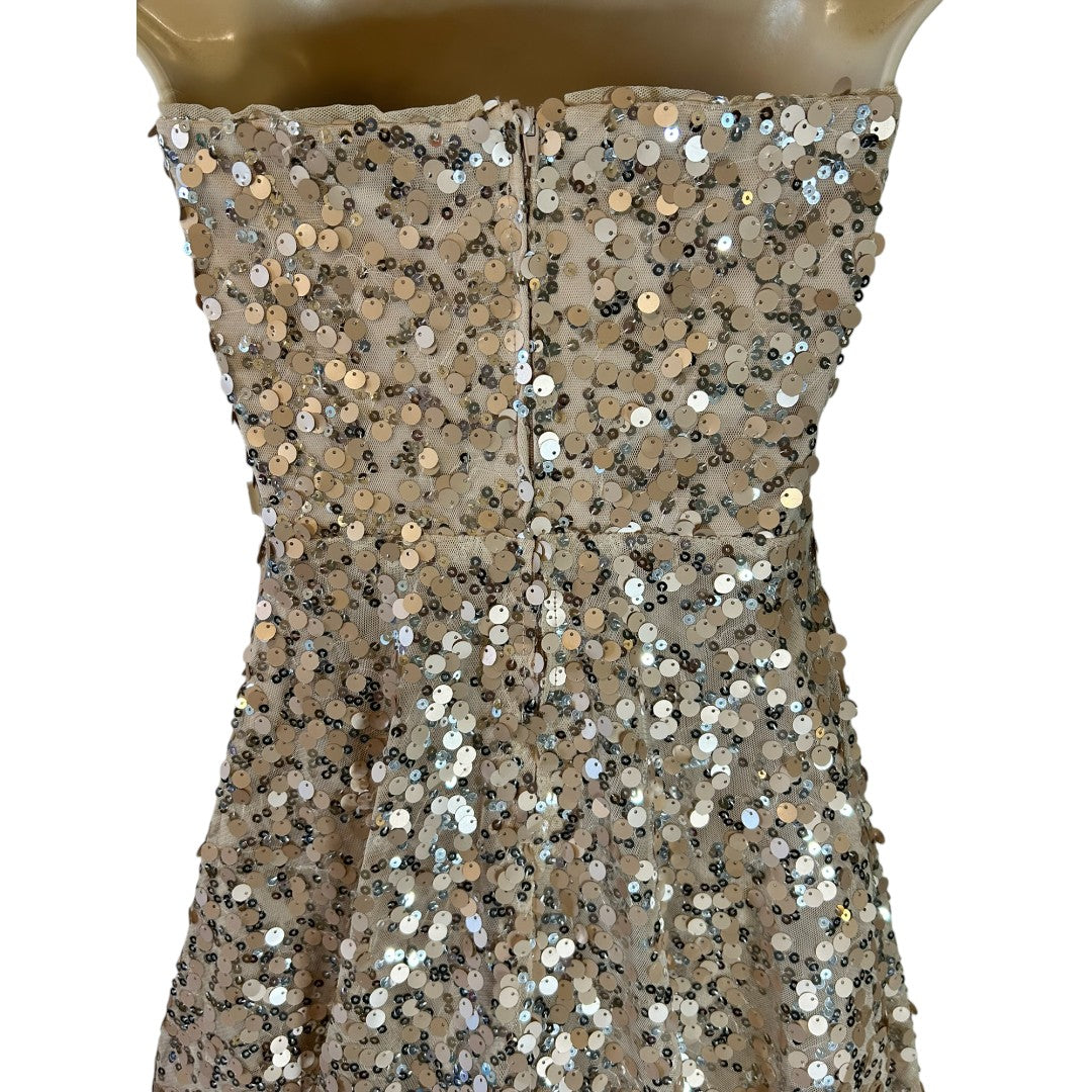 Crystal Doll Champagne Sequin Strapless Party Cocktail Dress