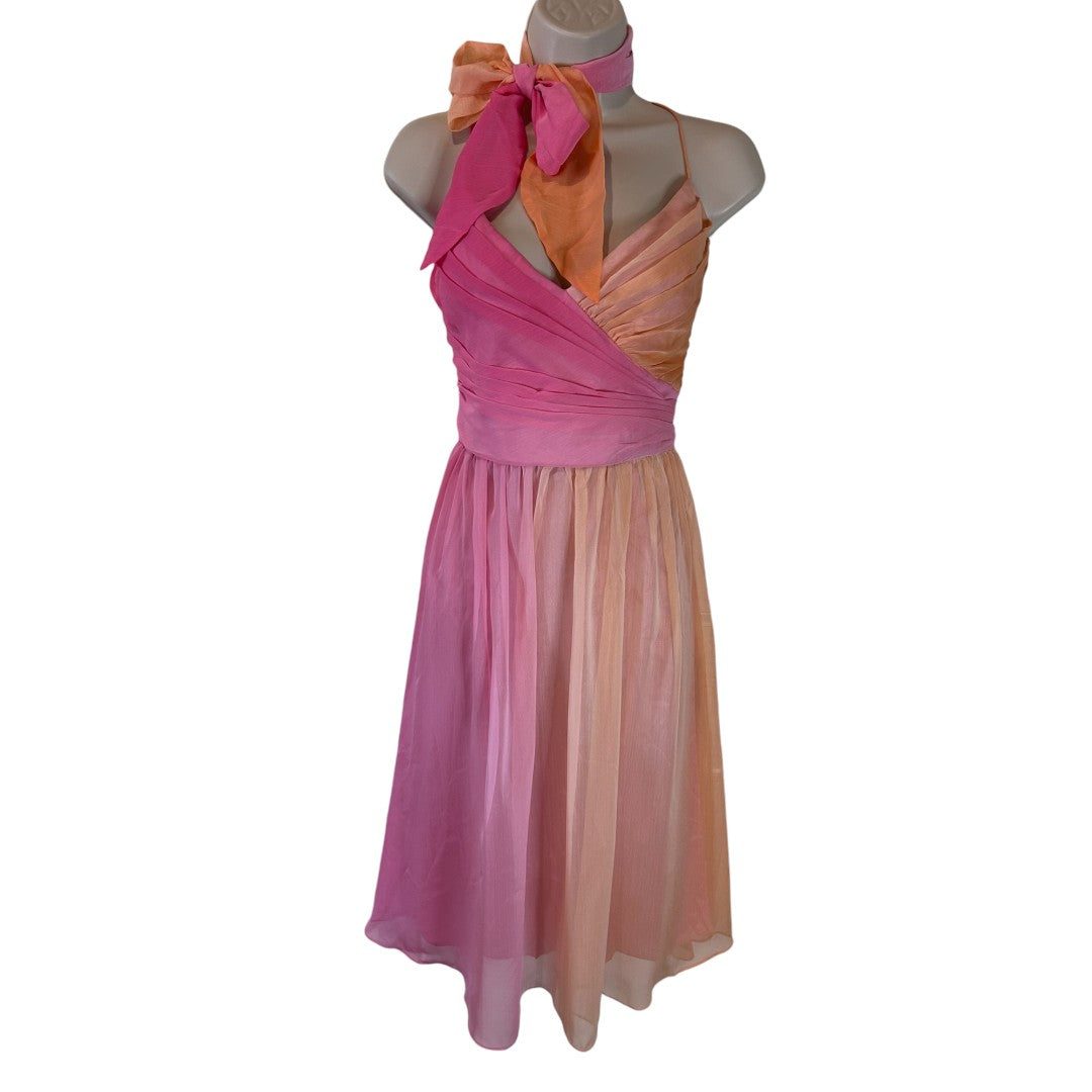 London Times Ombre Pink Peach Chiffon Cocktail Party Dress