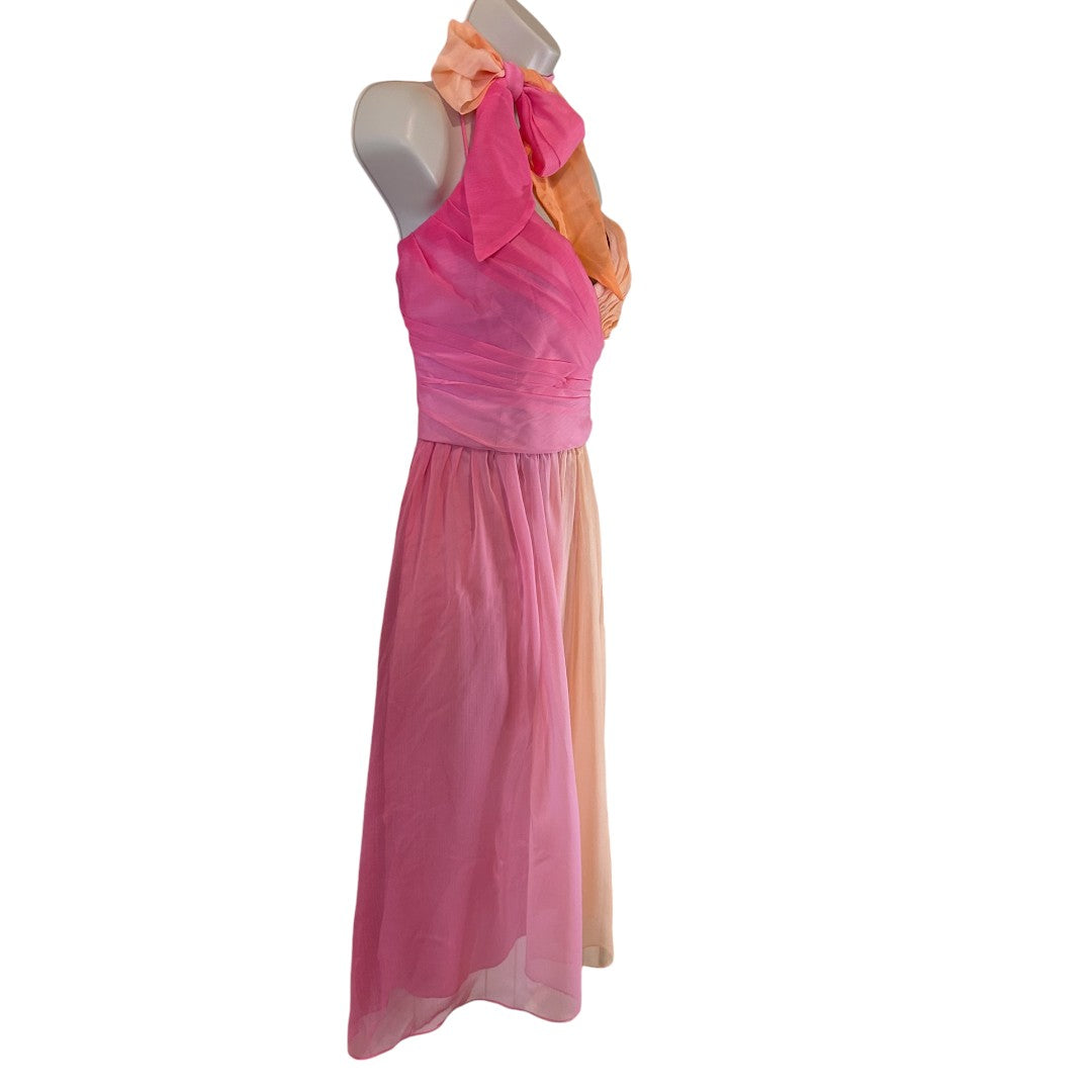 London Times Ombre Pink Peach Chiffon Cocktail Party Dress