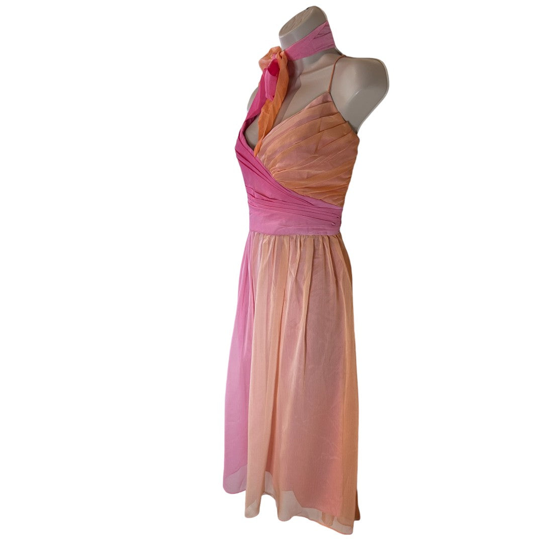 London Times Ombre Pink Peach Chiffon Cocktail Party Dress