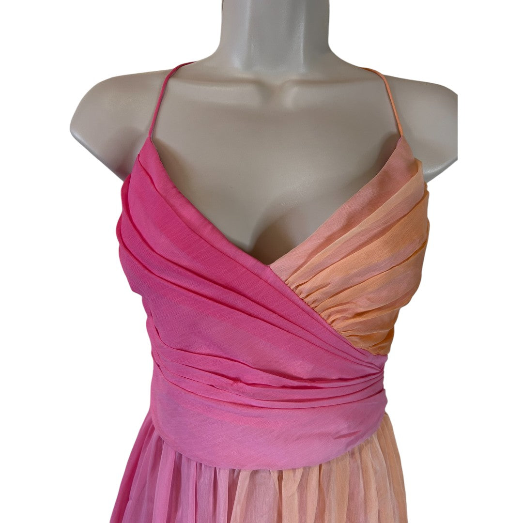 London Times Ombre Pink Peach Chiffon Cocktail Party Dress