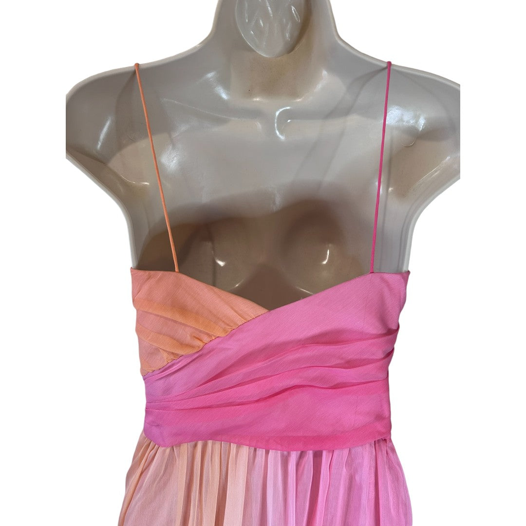 London Times Ombre Pink Peach Chiffon Cocktail Party Dress