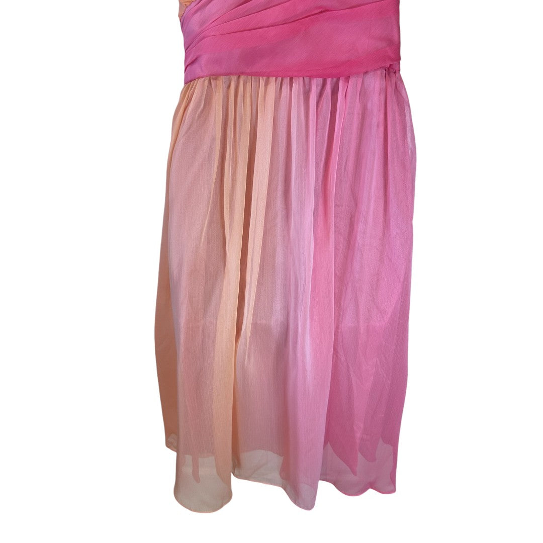 London Times Ombre Pink Peach Chiffon Cocktail Party Dress