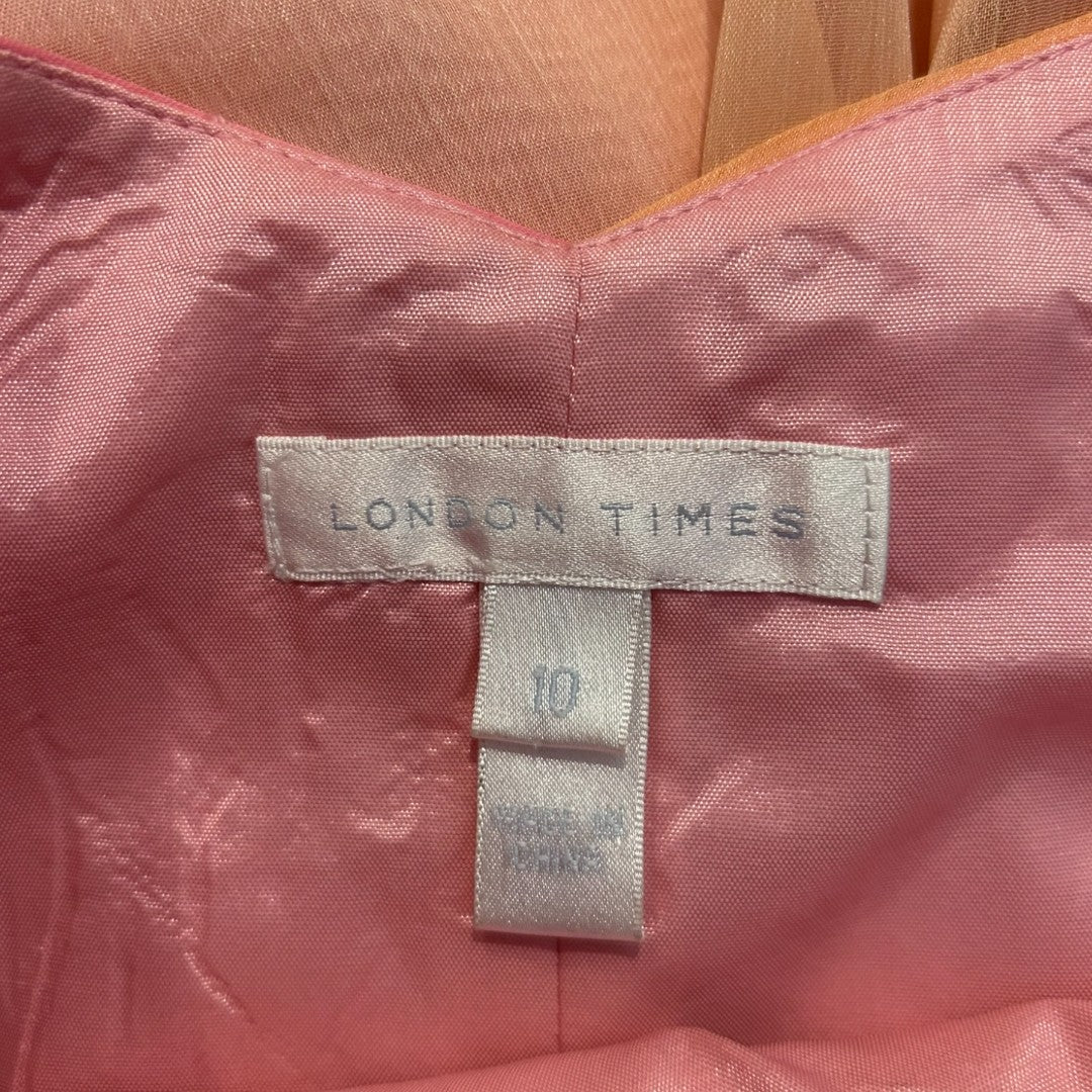 London Times Ombre Pink Peach Chiffon Cocktail Party Dress